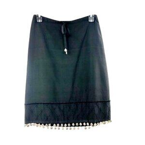 Bebe Skirt Womens 2 Used Black Silk Metal Coins
